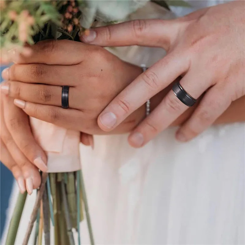 Tigrade 6/8mm Tungsten Carbide Ring Men Black Brushed Fashion Male Wedding Rings Vintage Engagement Band for Couple Unisex Band 250213