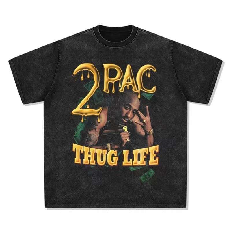 Hip hop printed washed short sleeved loose round neck T-shirt for men