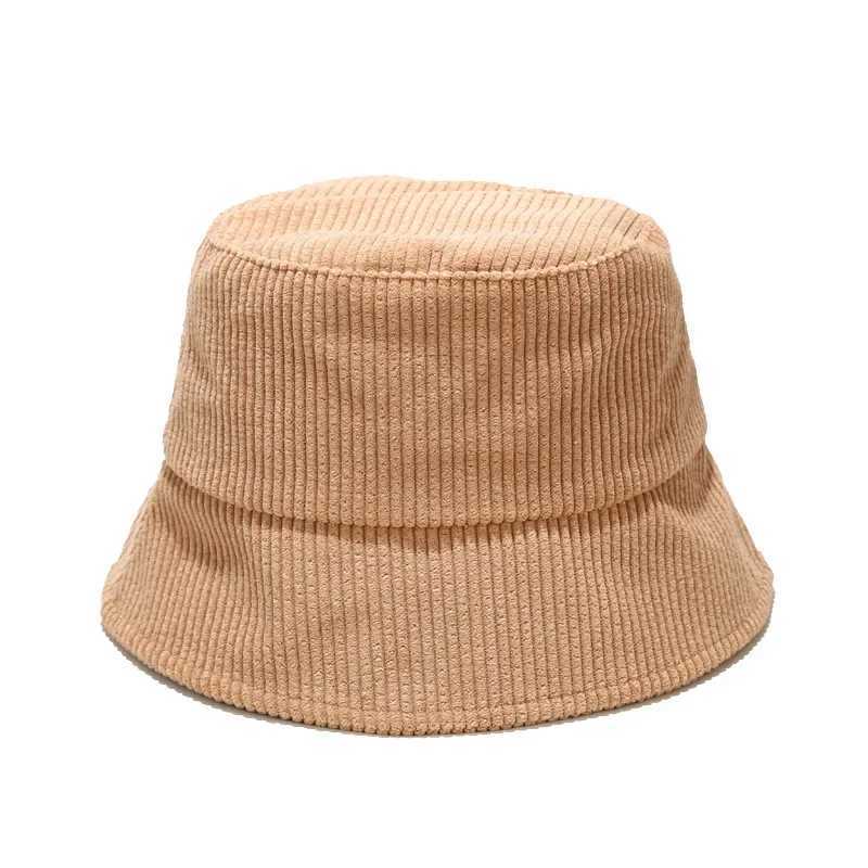New Corduroy bucket hat womens Panama winter autumn warm solid street clothing folding travel sun hat large width Visor retro flat hat W250217
