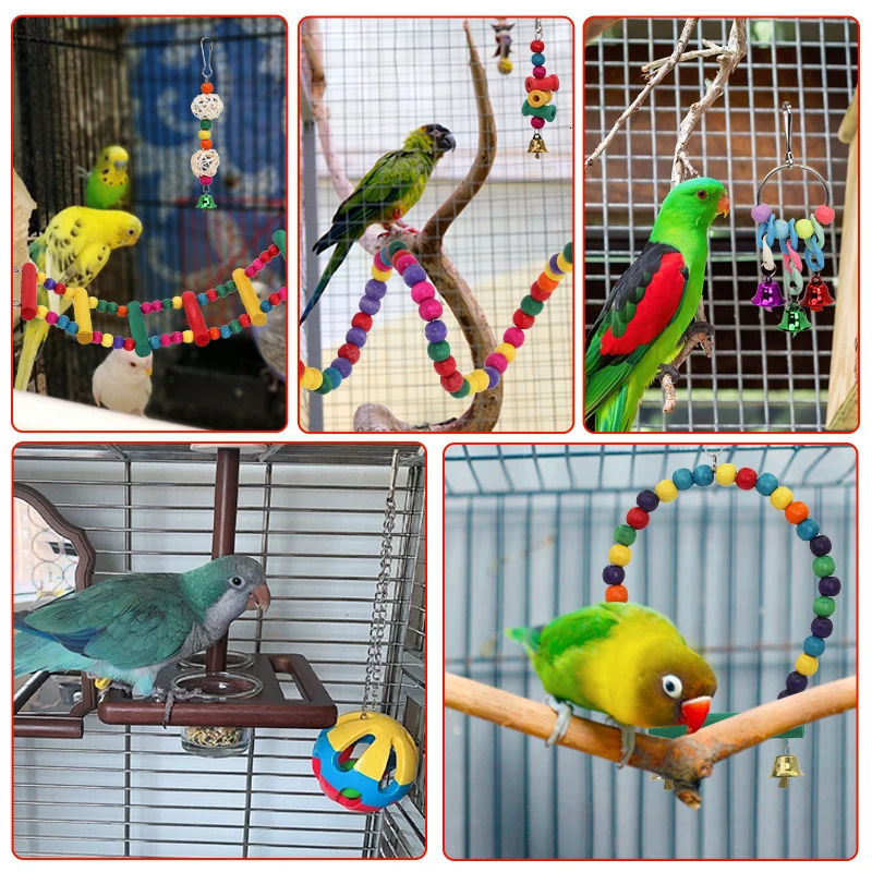 Parrot Bird Toys Bird Cage Swing Stand Small Parrot Hanging Hammock Parrot Bite Toy Set Bird Supplies Parrot Cage Bell Perch Toy 250206