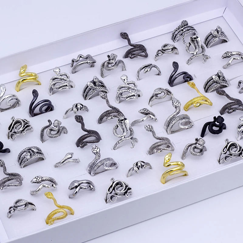 Wholesale 20pcs/lot Punk Gothic Exaggerated Gold/Silver/Black Color Metal Snake Rings Jewelry For Men Women Party Gify 250213