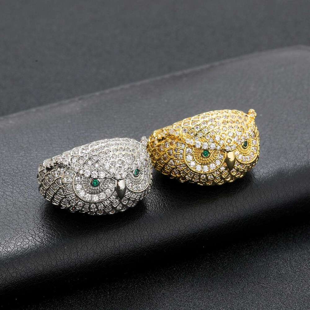 Owl Green with Micro Set Moissanite Personalized Men's and Women's Hip Hop Jewelry Trendy Ring