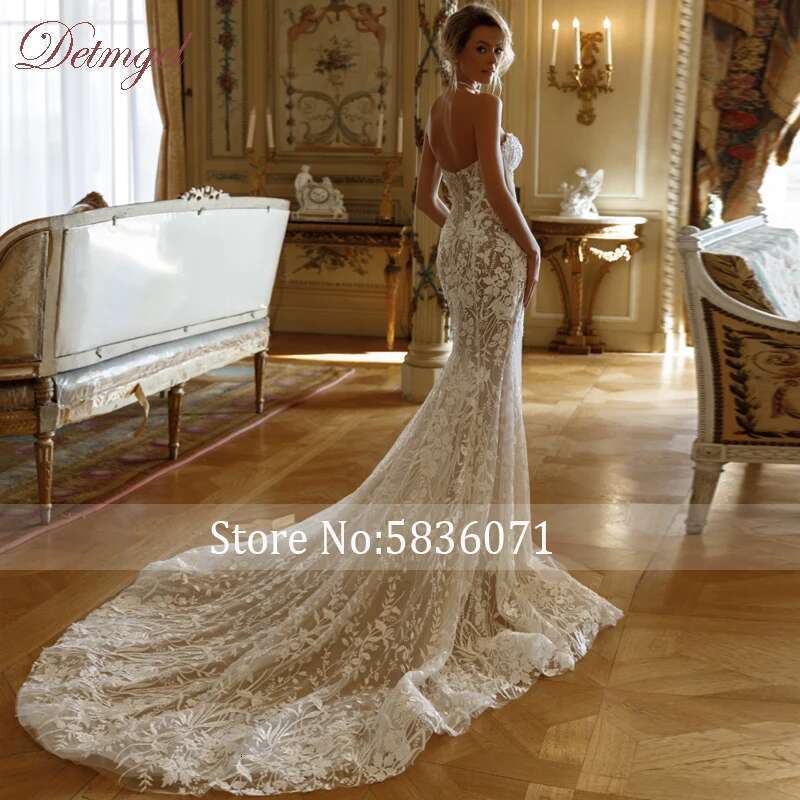 Pearls Detmgel Beaded Strapless Mermaid Wedding Dress Exquisite Appliques Detachable Train Trumpet Bridal Gown Customized