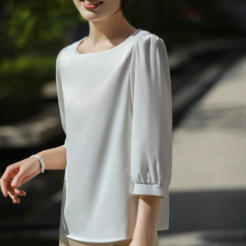 Summer Female T-shirts Three Quarter Sleeve Women Square Collar Solid Color Fashion Tees O-Neck Casual Loose T Shirt Oversized 250217