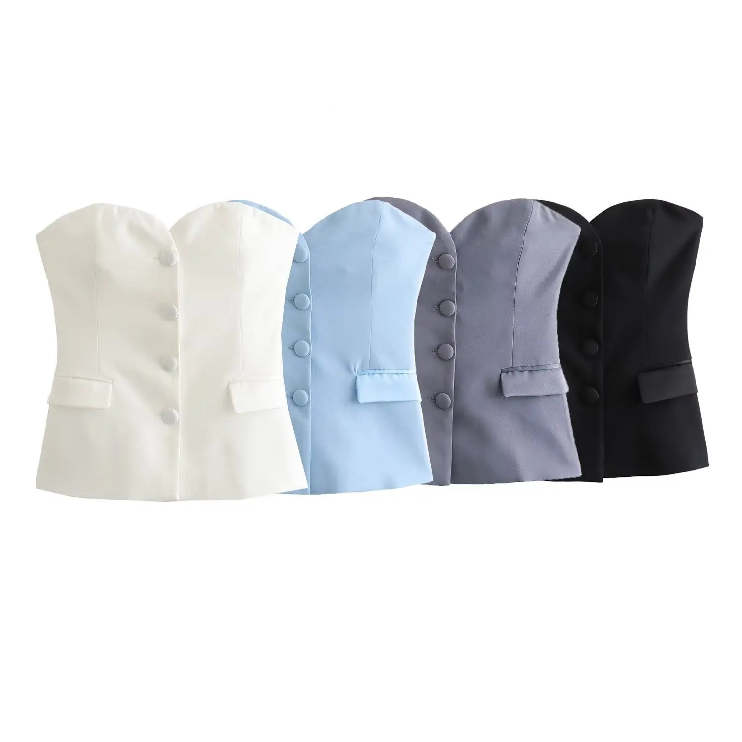 Zarb SpringSummer Womens Fashion and Casual Style Silk Satin Texture Splicing Tight Chest Top Set 250214