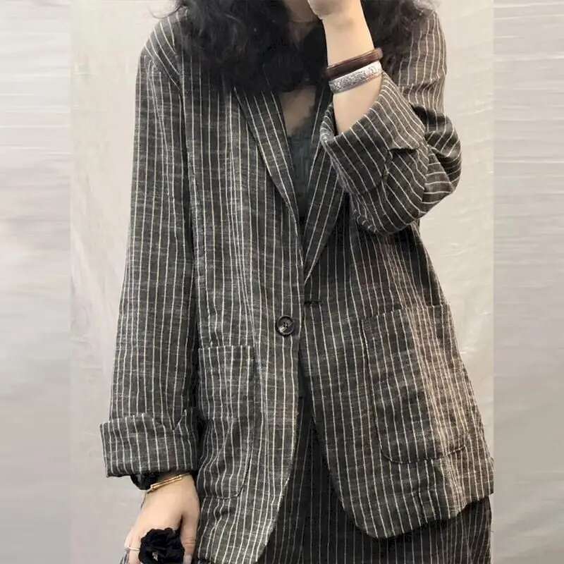 2025 Spring Autumn Large Size Casual Suits Fashion Art Retro Loose 2 Piece Women Suit Blazer And Pants En Set