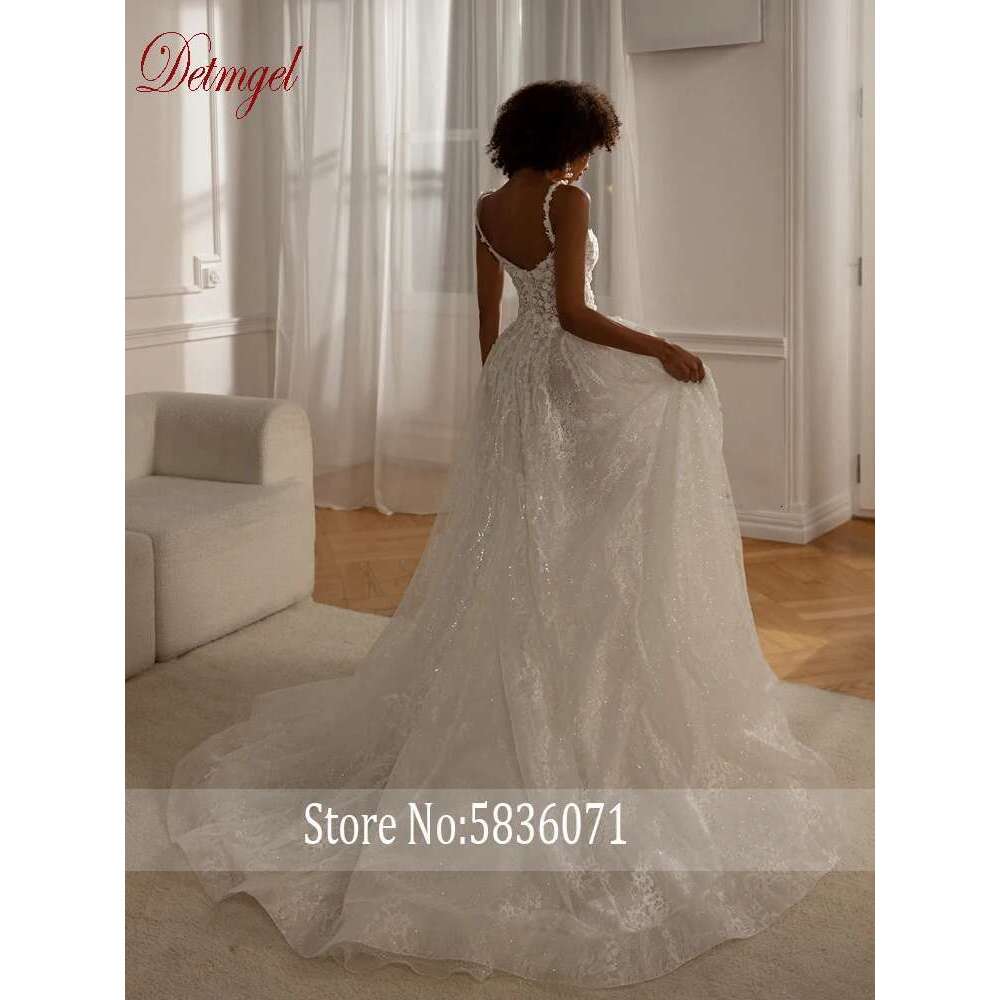 New Detmgel Modern Scoop Neck A E Wedding Sleeveless Beading Lace Court Train Bridal Dresses Customized