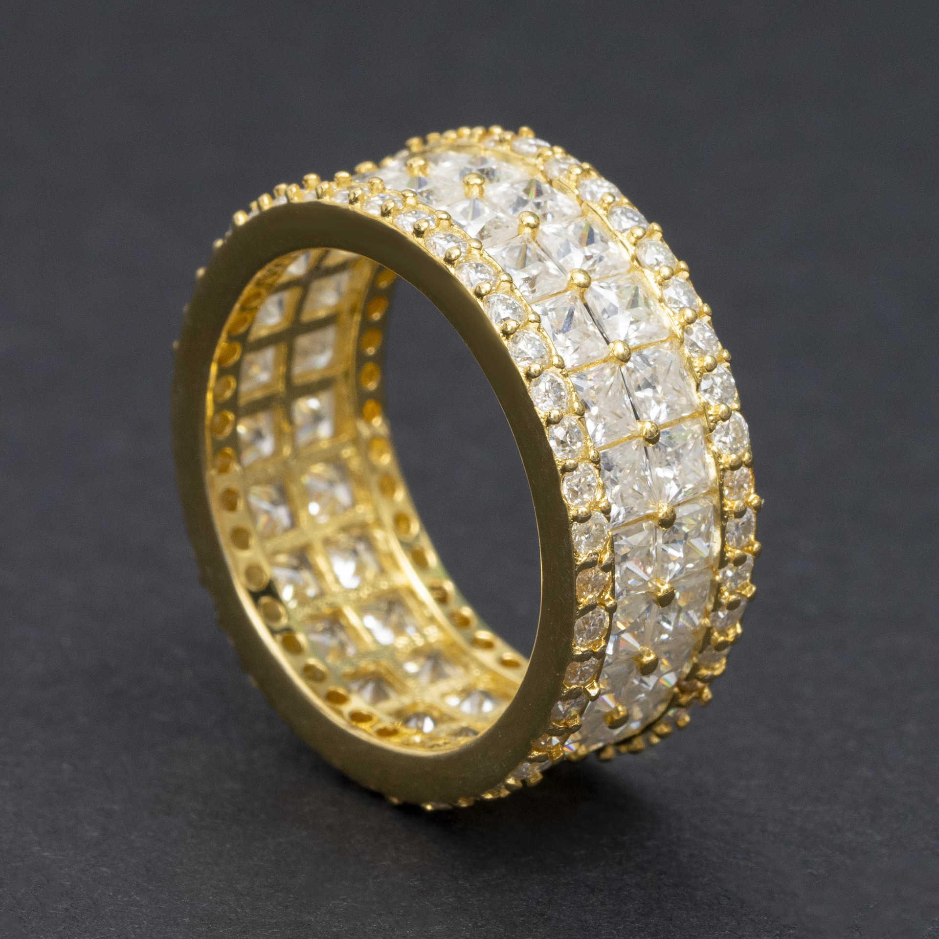 New Hip Hop 925 Silver Set D-Color Princess Fang Mo Sang Ring for Men and Women Ins Fashion Trend Full Diamond