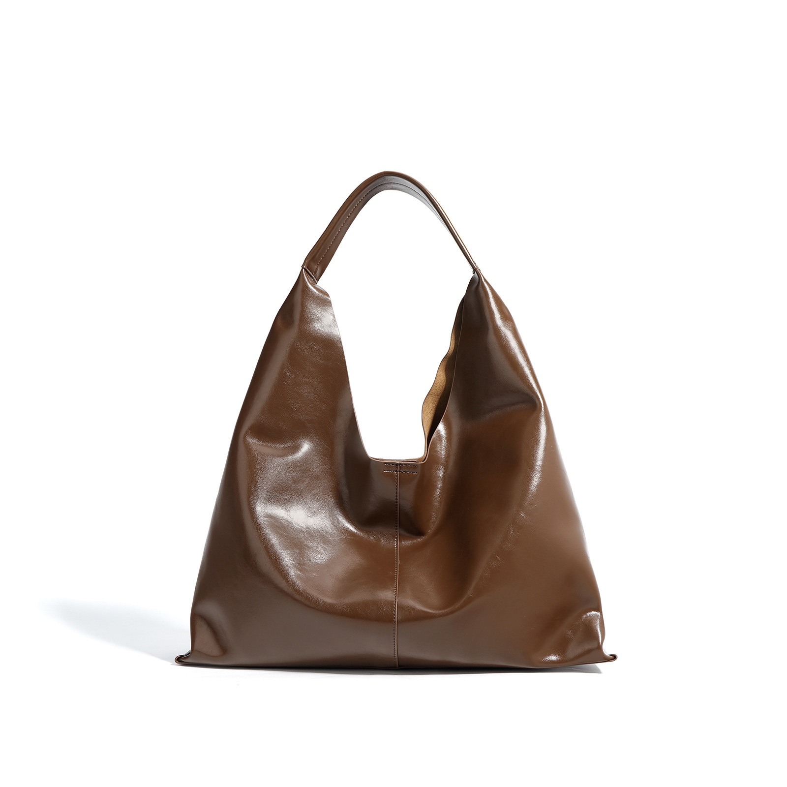 Bag Leather Capacity Casual Niche Design, High-End Feel, Cowhide Large Bag, Single Shoulder Armpit Bag