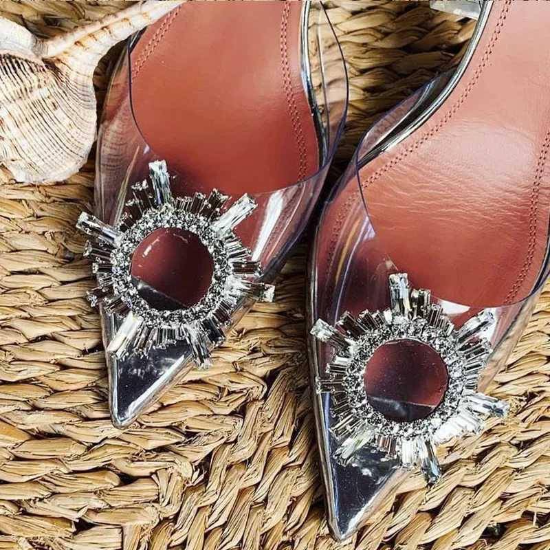 Transparent PVC Sandals Pointed Clear Crystal Cup High Heel Stilettos Sexy Summer Shoes Peep Toe Wen Pumps Size 43 Y250211