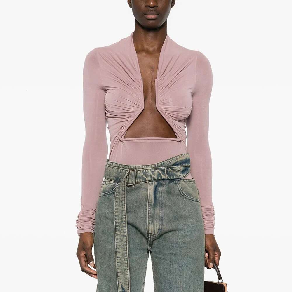 Geometric Hollow Design Women's T-Shirt Y2k Corset Stretch Slim Commuter Hundred Sleeve Long Pullover Tops 2025 Summer New