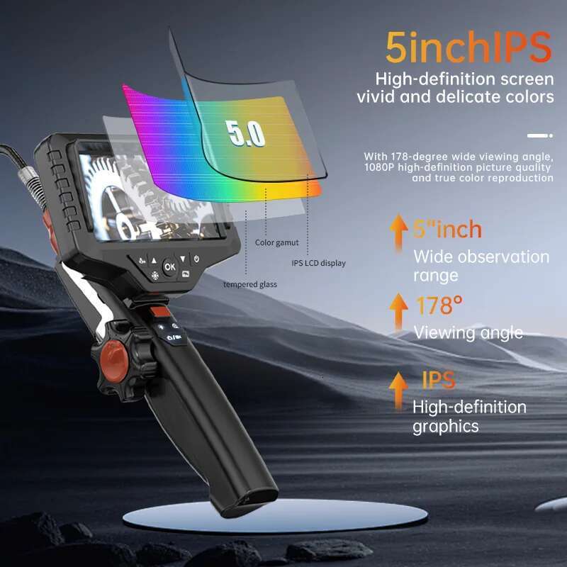 WDLUCKY 8.5MM Dual Lens Articulating Borescope 1080P 5 Inch IPS Two Way 360° Steering Endoscope Camera 1.5m Snake Tube IP67