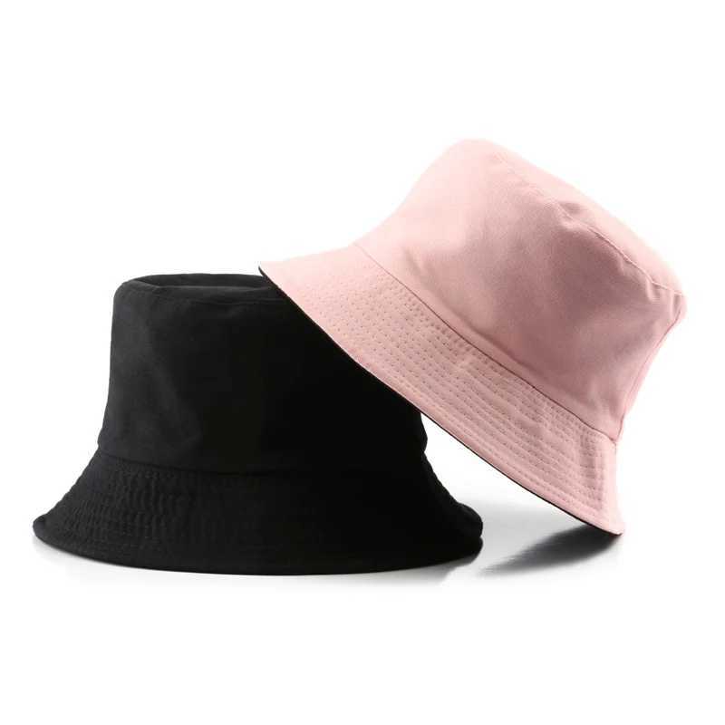 Reversible Cotton Bucket Hat Unisex Double-Sided Fisherman Hats Foldable Portable Shade Visors Summer Sunscreen Beach Panama Cap W250217
