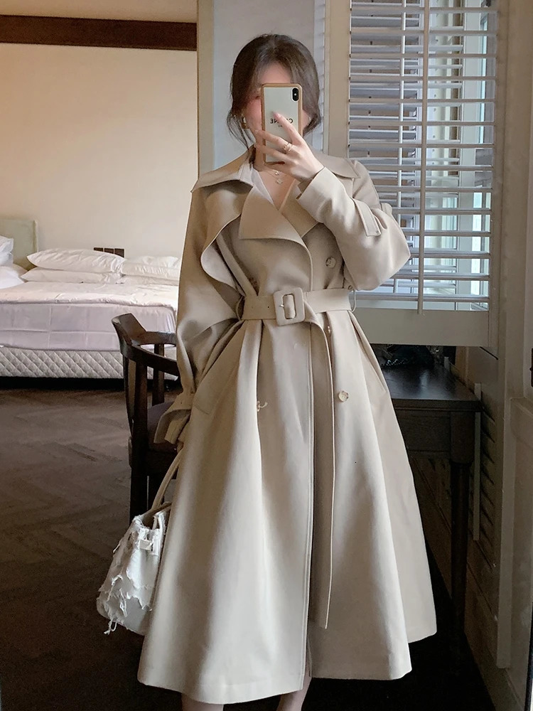 Cream white trench coat womens mid length Versatile spring/summer collection Korean collection Little British pop 250214