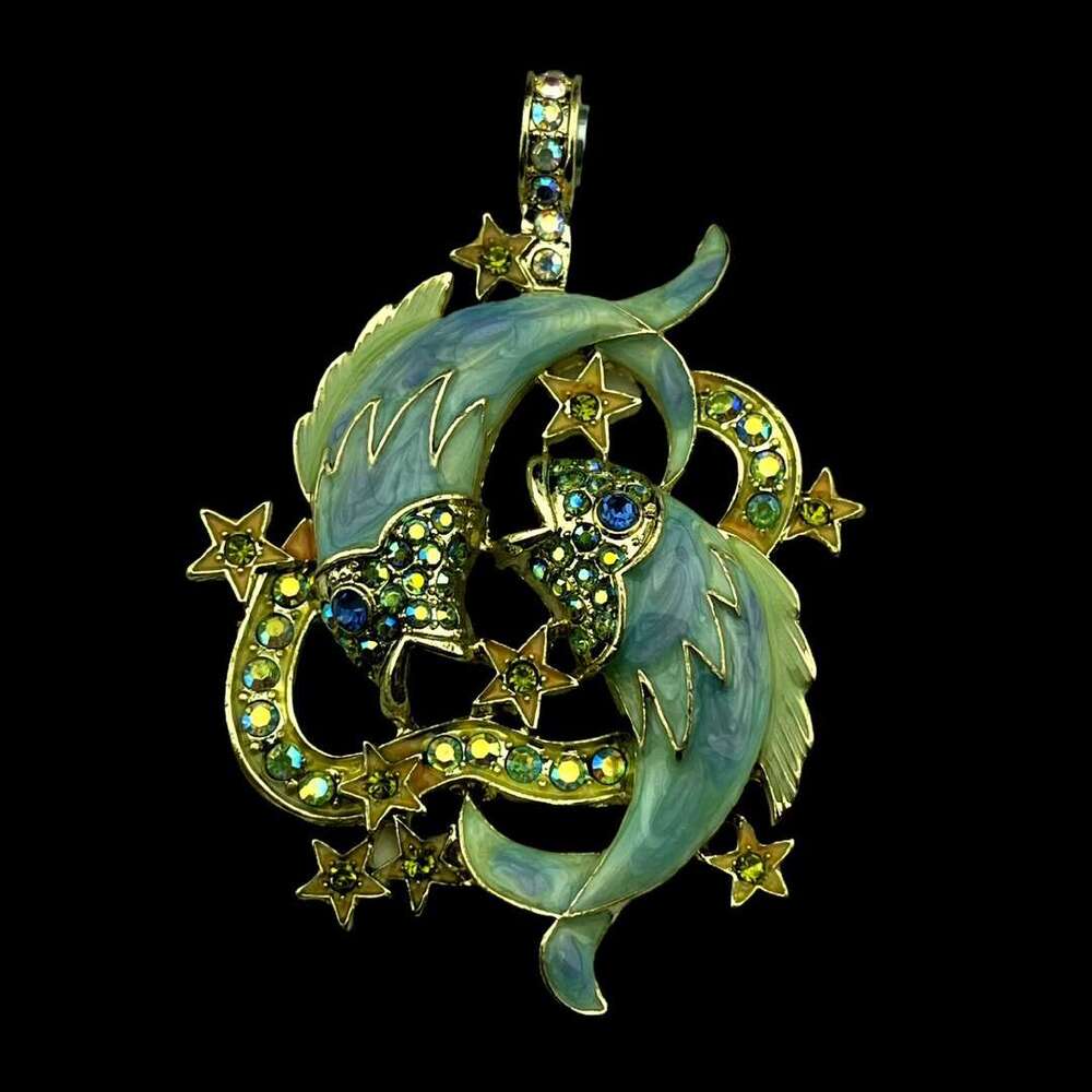 Vintage vintage enamel drop glazed Czech dia inlaid with twee constellations magnetic pendant