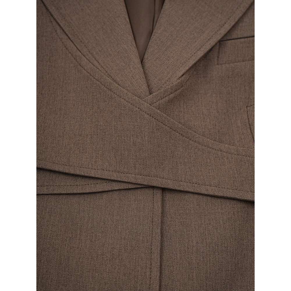 Fashion High-End Blazer Women's 2025 Autumn New Notched Long Sleeves Belt Gathered Waist Mid Legntah Coats Feamel