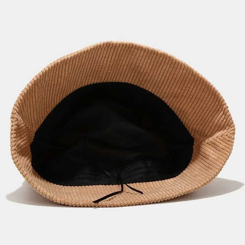 New Corduroy bucket hat womens Panama winter autumn warm solid street clothing folding travel sun hat large width Visor retro flat hat W250217