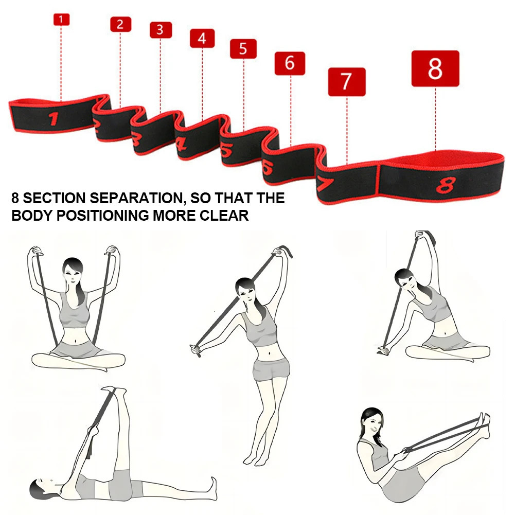 Adult High Elasticity Yoga Stretch Resistance Bands MultiSegment Belt Assisted Stretching Fitness Supply 250213