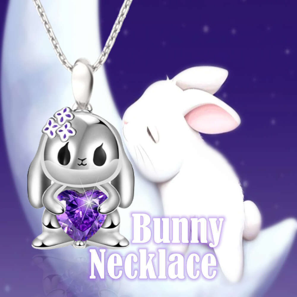 Hot selg Cute Amethyst Rabbit Pendant Necklace Exquisite Fashion Animal Jewelry Girl Birthday Gift