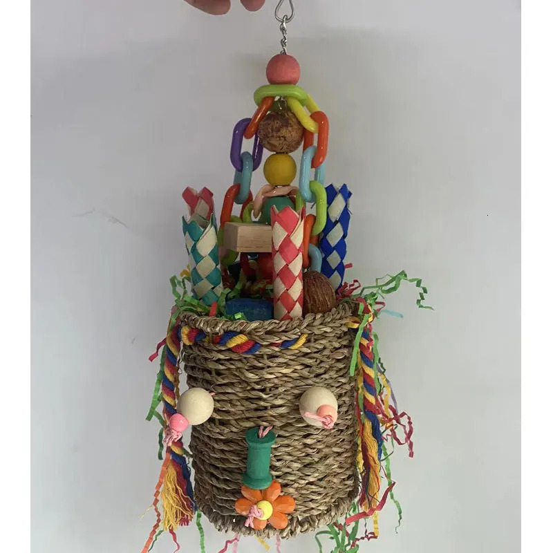 Large parrot toy Halloween shaped gnawing nut colored paper grass woven puzzle bird toy 250206