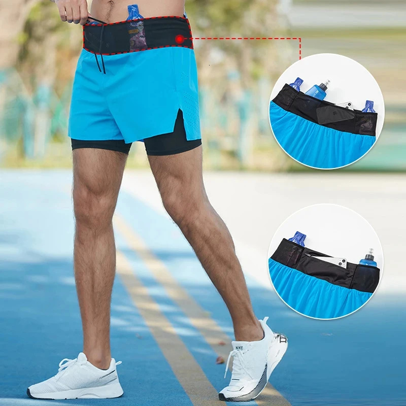Doubledeck Outdoor Marathon Basketball Running Mens Gym Fitness Run Shorts Quick Drying Pocket Traning Jogging Workout 250217
