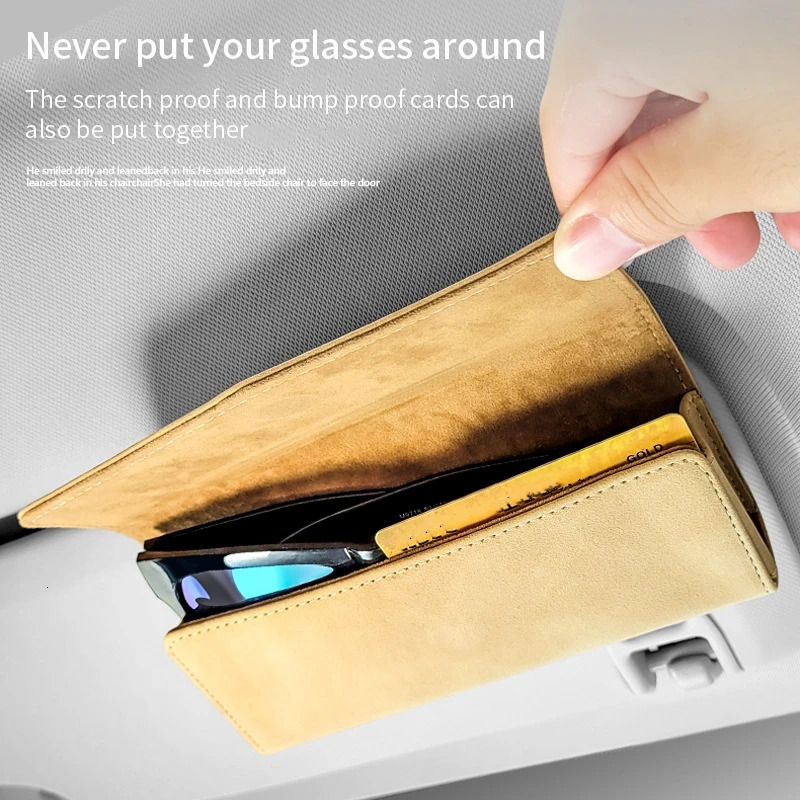 Car sun visor sunglasses box clip on hanger clip on sunglasses bracket suede PU leather card storage box glasses bracket 250213
