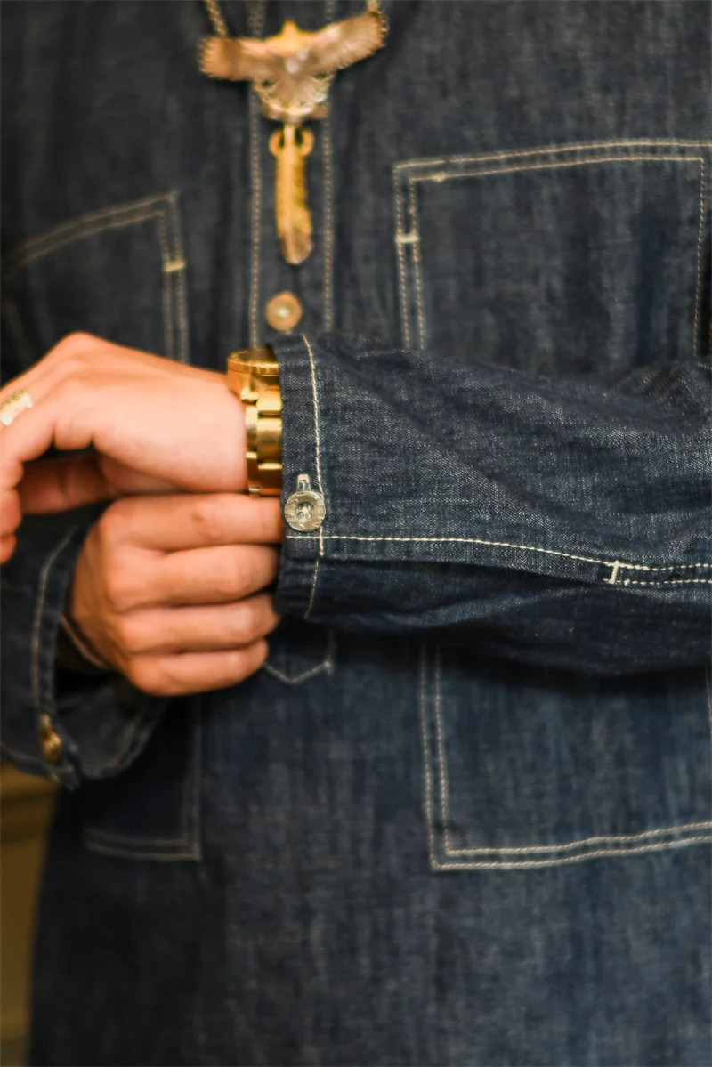 1920s Vintage US Army Spring Summer Blue Denim Work Uniforms Loose Pullover Shirt Jacket 250210