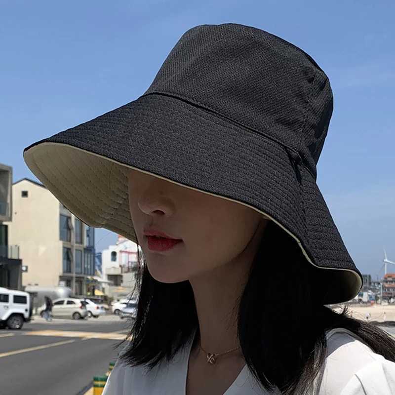 Double-sided Foldable Bucket Hat Summer Sun Hat for Women Girls Visor Fisherman Cap Anti-UV Wide Brim Sunscreen Hats Caps W250217