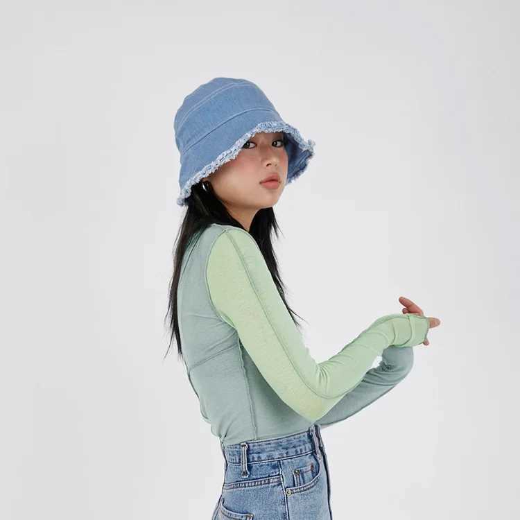 New Summer Women Denim Bucket Hat Vintage Washed Floppy Cap Wide Brim Foldable Fisherman Hats Outdoor Tourism Hat for Girl Gift W250217