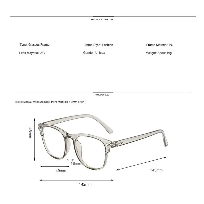 Classic Transparent Computer Glasses Frame Women Men Anti Blue Light Blocking Optical Eyeglasses Lenses Female 250114