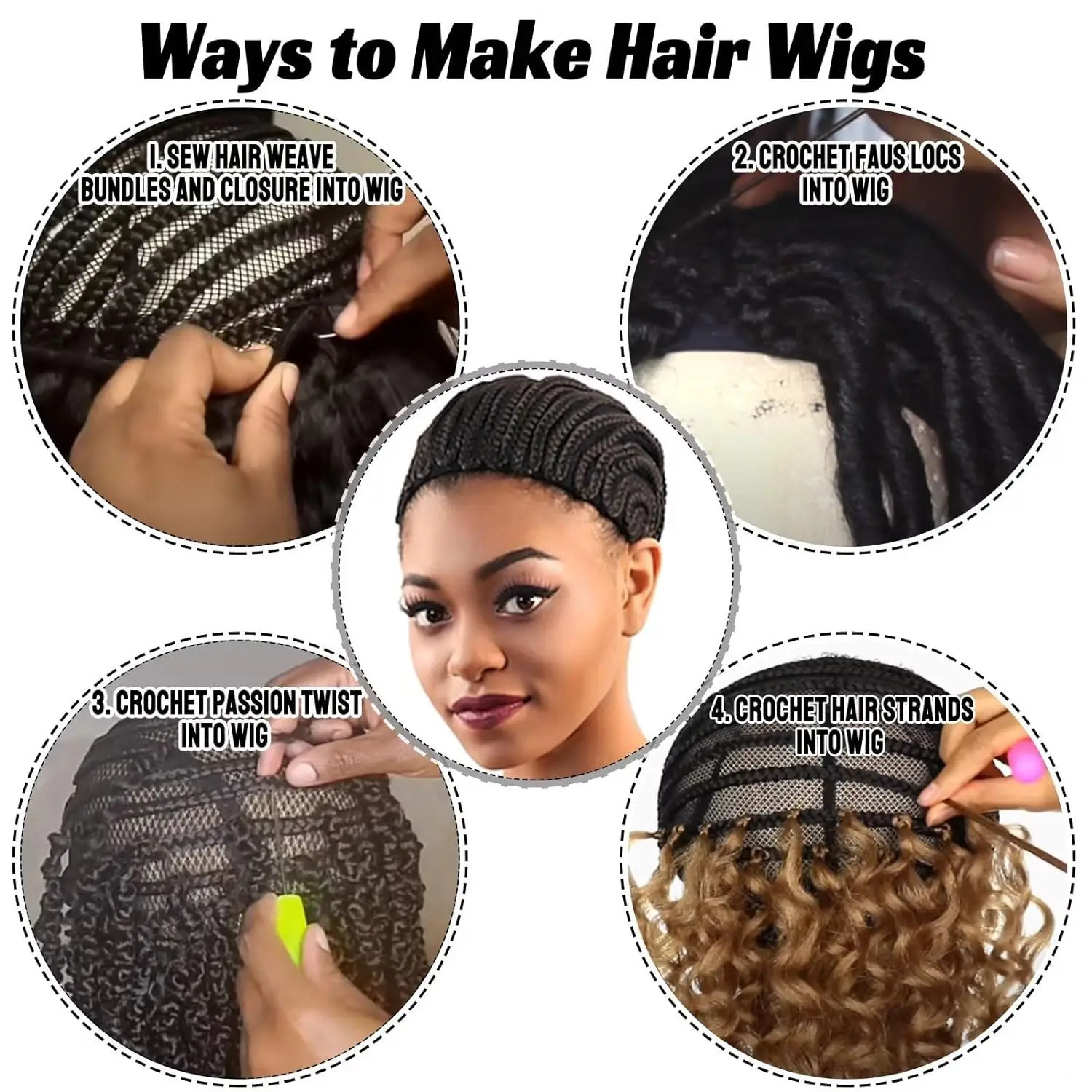 Braided Cornrow Wig Caps for Crochet Hair Braids Wigs Making Breathable and Easier Sew in Weave Glueless Wig M Size Color Black 250214