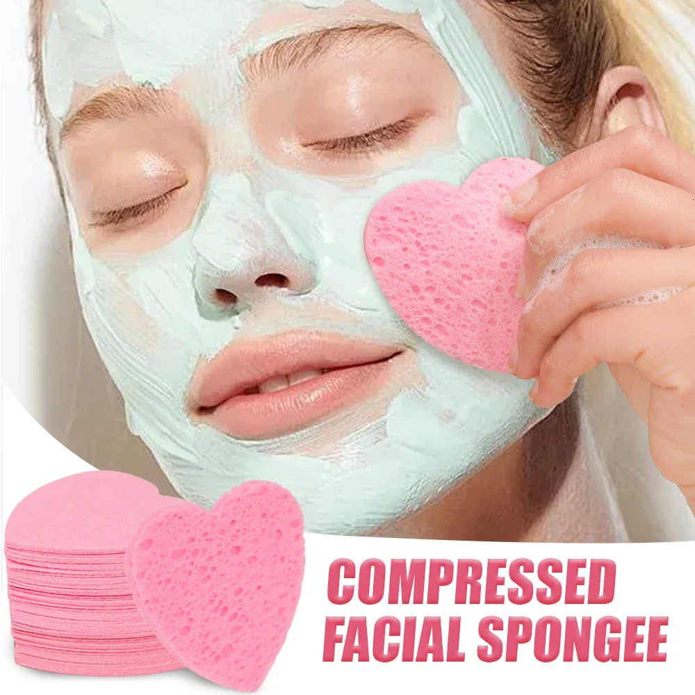 10-200Pcs Heart Shape Compressed Sponges Natural Wood Pulp Cotton Face Cleansing Pads Exfoliating for Cleansing Reusable 250214