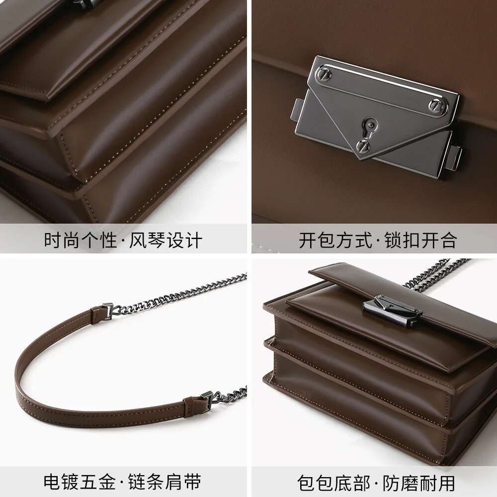Korean Style Simple And Exquisite Leather Chain Crossbody Small Square For Women's Niche High-End Shoulder Armpit Bags Female