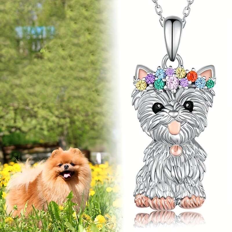 Cute Colorful Dog Small Animal Pendant Necklace, Earring Set, New Year Gift, Clavicle Chain Jewelry