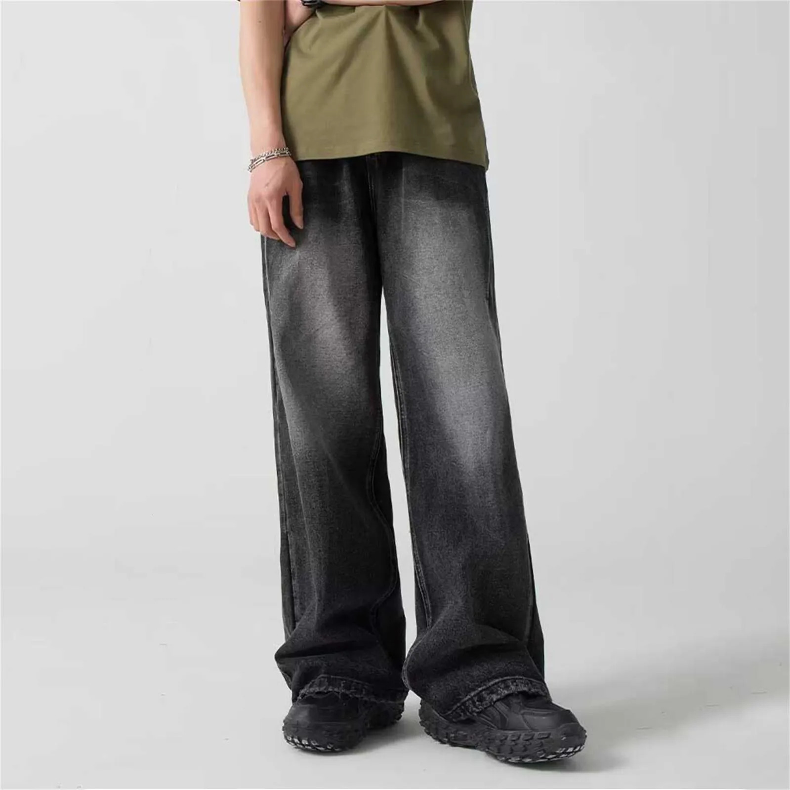 Baggy Jeans Men Distressed Denim Wide Leg Pants Pleated Oversize Hip Hop Trousers Male Korean Streetwear Clothing 250214