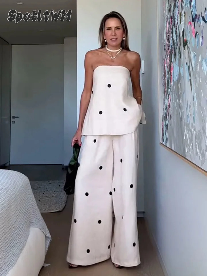 Fashion Printed Women Pants Set Casual Sleeveless Backless Split Wide-legged Trousers Loose 2 Piece Suit 2025 Female Outfit 250210