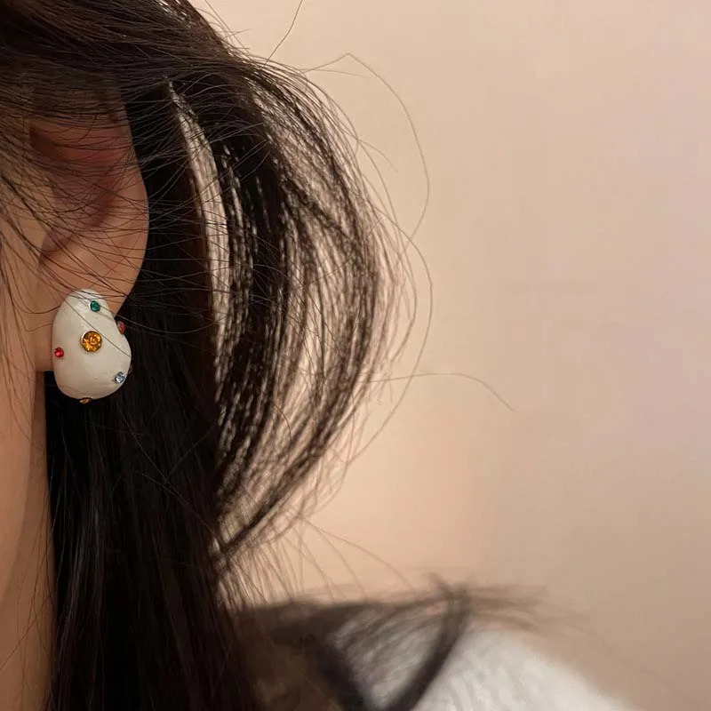 Fashion Colorful Zircon Water Droplet Earrings For Women Exquisite White Oil Dripping Irregular Jewelry Brincos Gift 250213