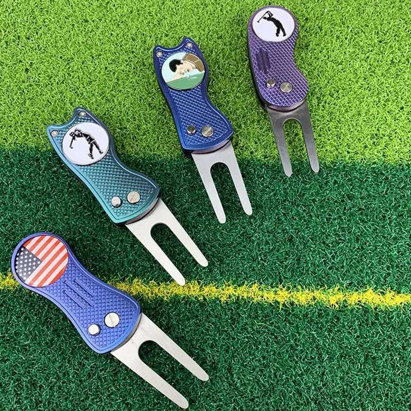 Golf Green Fork Golf Course Fork Divot Repair Tool Placing Green Fork Golf Accessories Golf Mark Locator with Hat ClipW250215