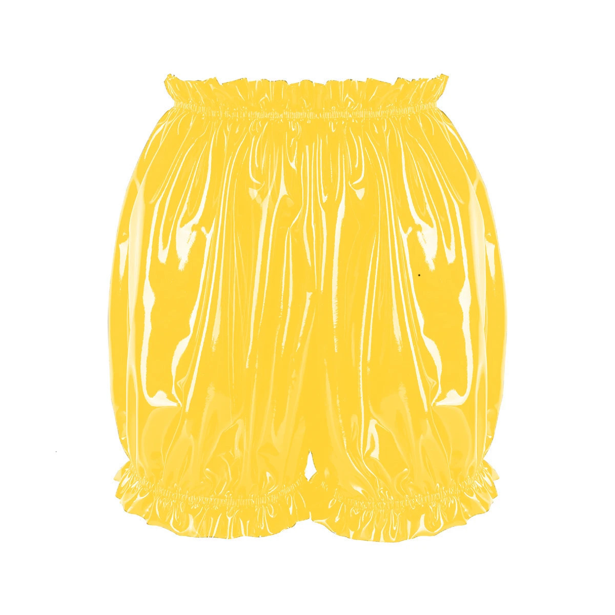Womens Latex Rubber Short Bloomers Pants Sexy Bodycon Booty Ruffled Wet Look PVC Patent Leather Boxer Underwear Mini pants 7XL 250213