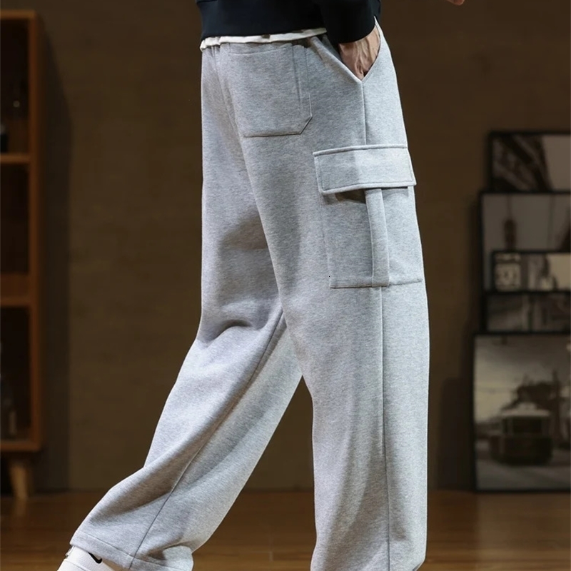 Sweatpants Men MultiPockets Drawstring Cotton Casual Wide Pants Male Loose Straight Trousers Large Size 8XL w250113