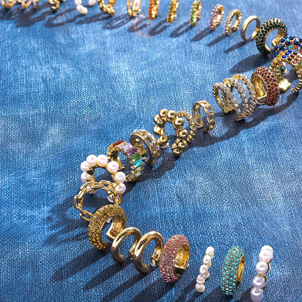 Fashion Pearl Ear Cuff Bohemia Stackable C Shaped CZ Rhinestone Small Earcuffs Clip Earrings for Women Wedding Jewelry 250213