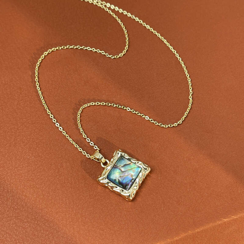 Geometric copper pendant with colorful irregular square abalone shell necklace and accessories for women