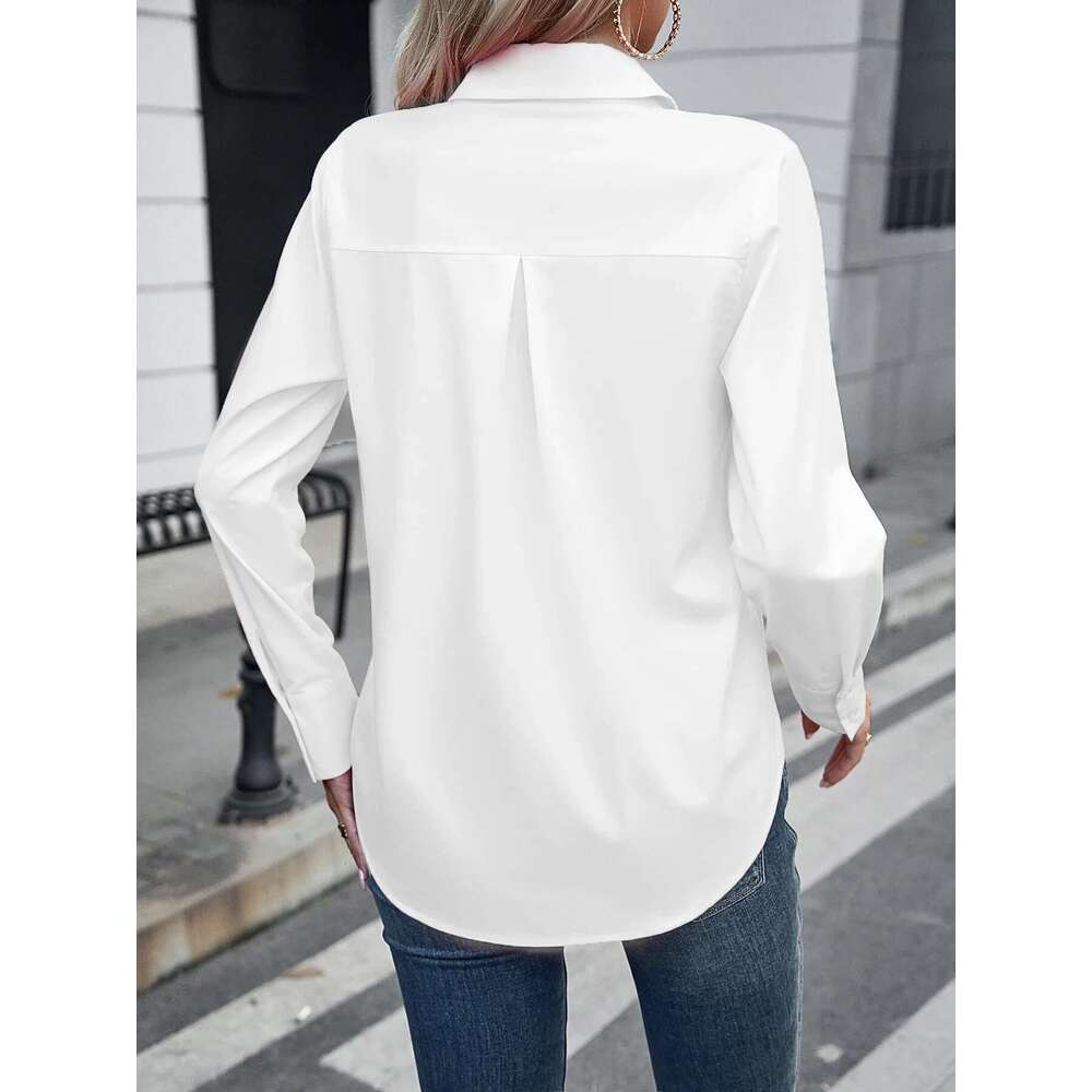 2024 Spring New Korean Fashion Casual Mid Length Versatile Women's Slimming Pure Cotton White Shirt
