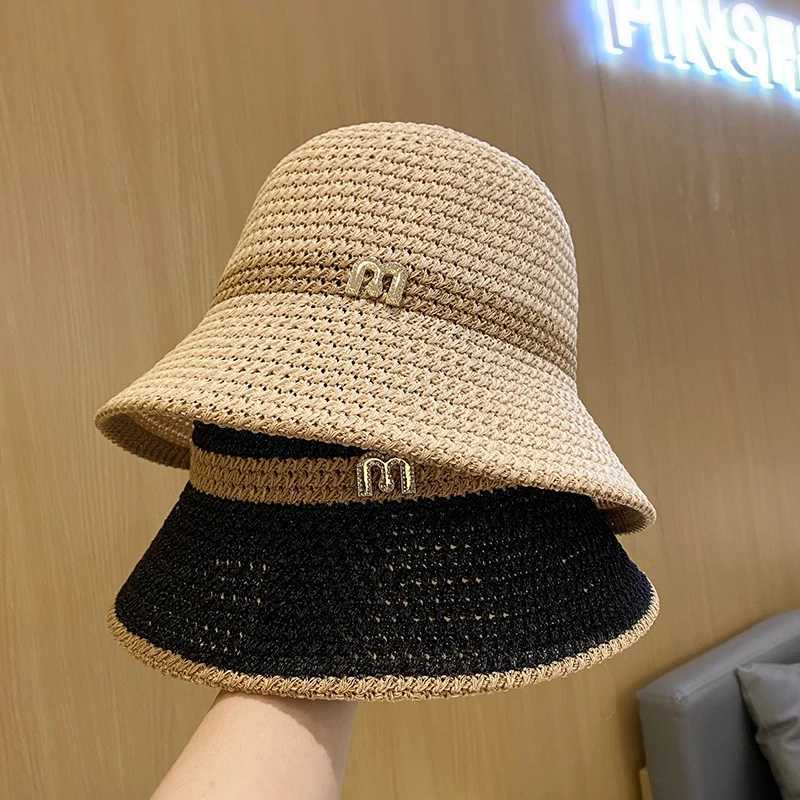 Girls sun hat wide Brim cork summer hat suitable for womens beaches Panama grass dome woven bucket hat womens sun hat W250217