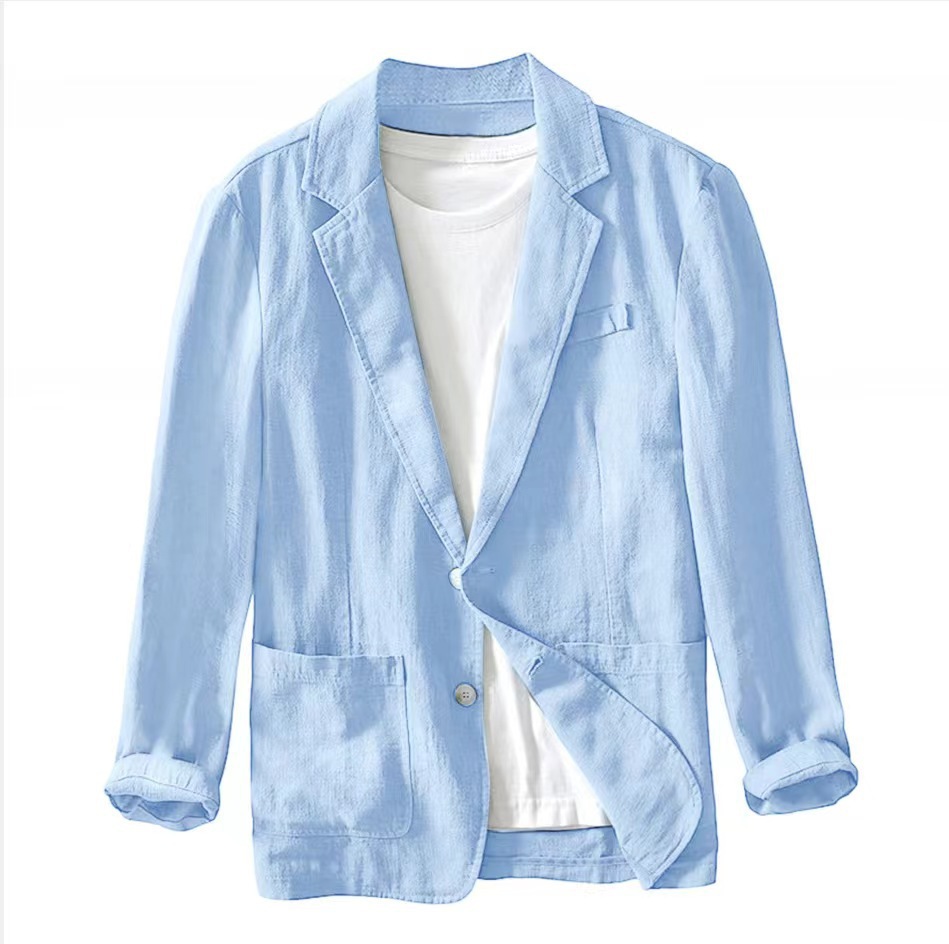 P220Elegant Men's Fashionable Business Suit Top - Lightweight Cotton & Linen Blend with a Sleek Design