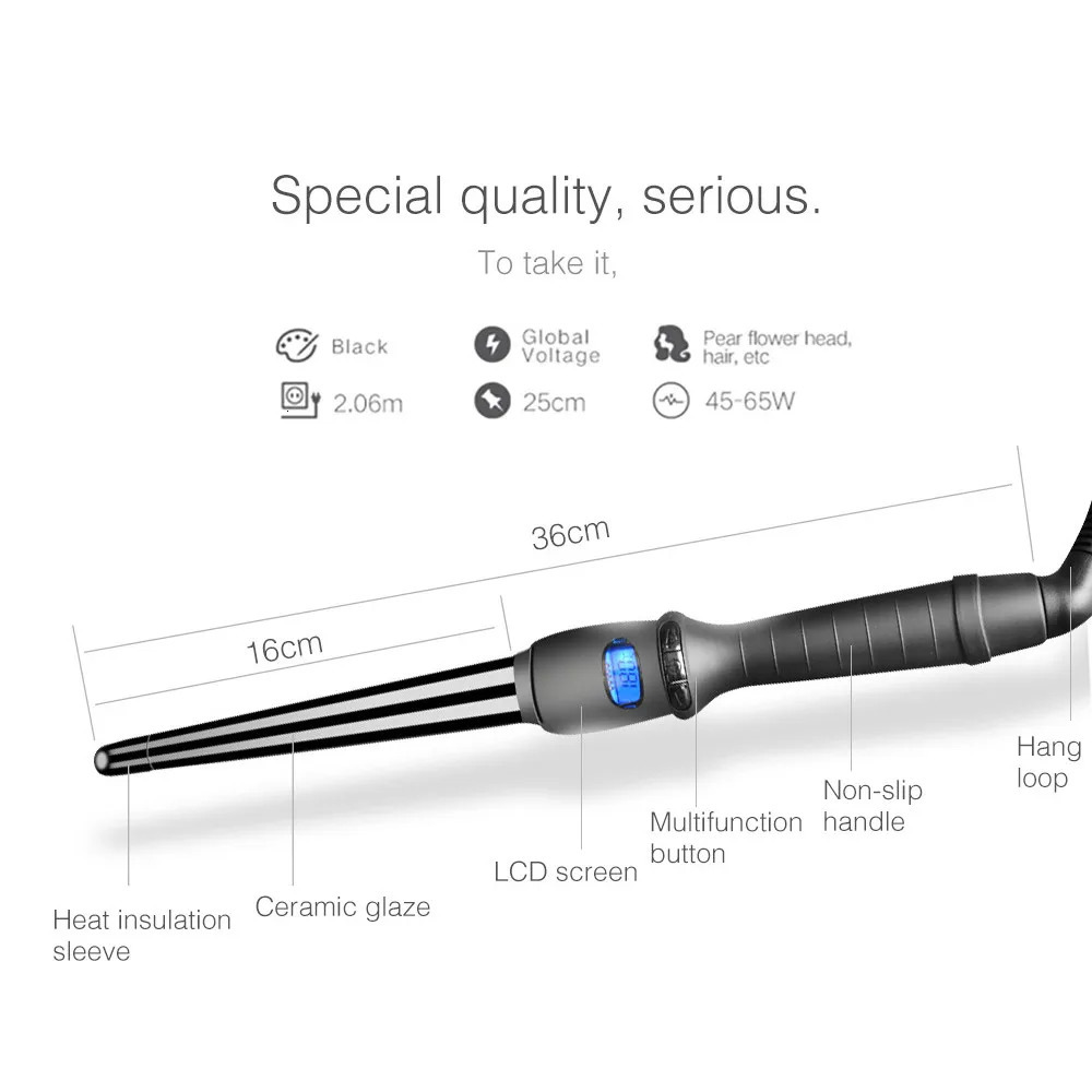 LCD curlers conical curling iron single tube ceramic glaze pear flower cone electric hair curly hair 250214