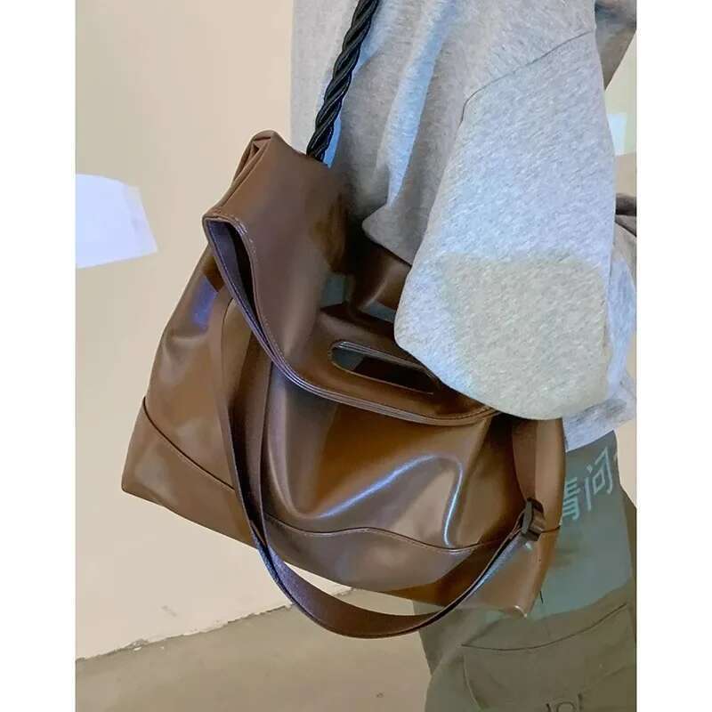 Huge Capacity Women's New Trend South Korea Tote Single Shoulder Crossbody Commuter Bag Soft Leather Portable