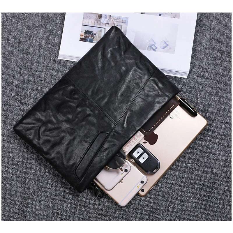 SENOFAN Men's Clutch Bags Cow Genuine Leather Vintage Big Soft Hand For Male Long Wallets Envelope Bag Phone Pocket Black