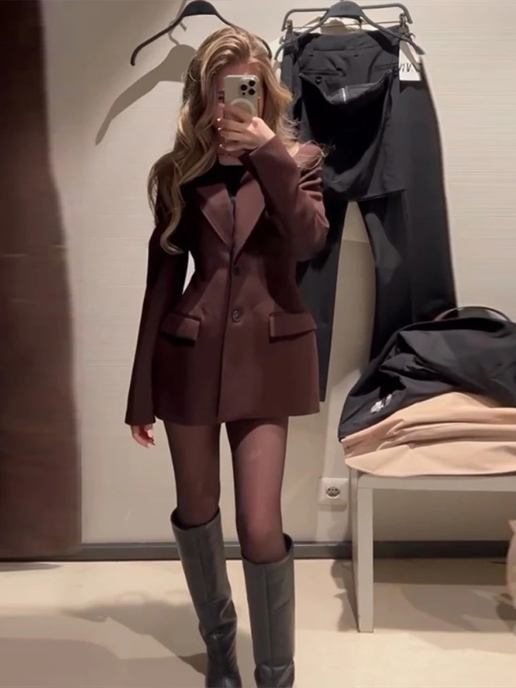 Elegant Two Piece Set For Women Turndown Collar Pockets Coat Hip Package Mini Skirt Fashion Slim Ladies Office Suit Commuting 250214