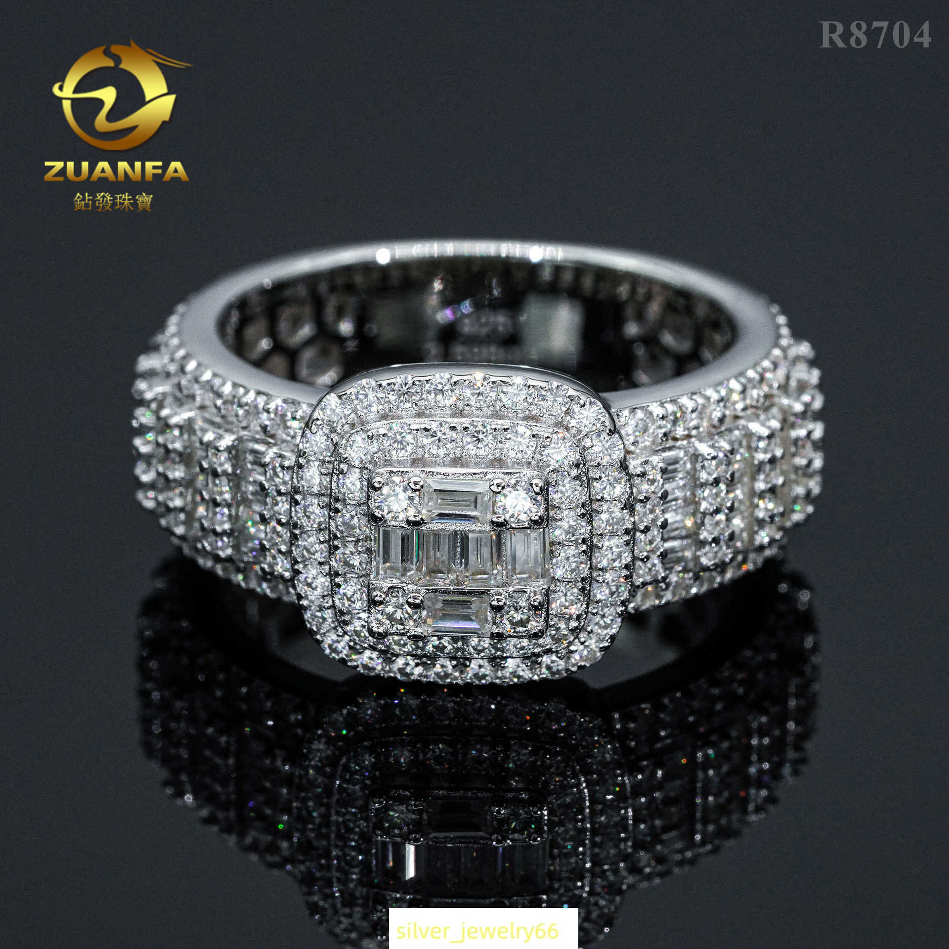 International Station Hot selling S925 Silver Full Set T-Square Moissanite Small Broken Diamond Mens Hip Hop Ring